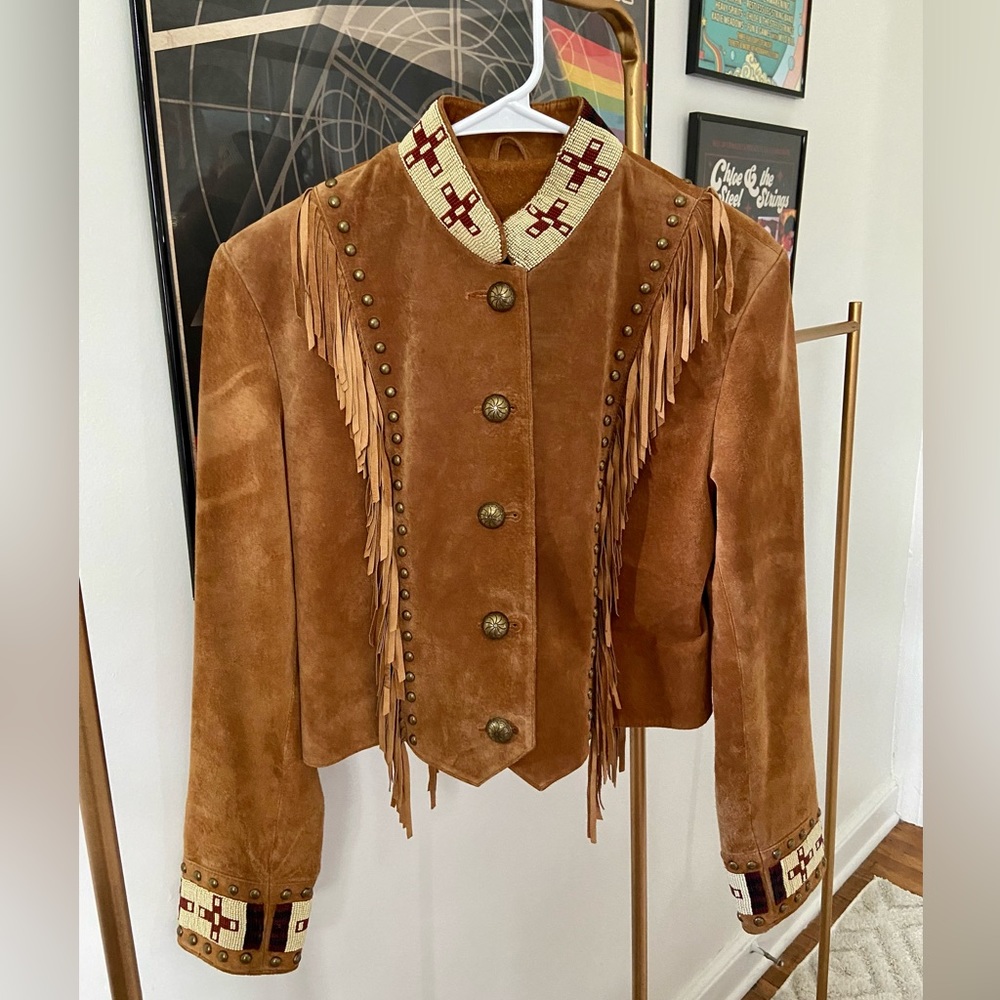 ❤️ SOLD ❤️ Leather Beaded Fringe Jacket by Scully (M)